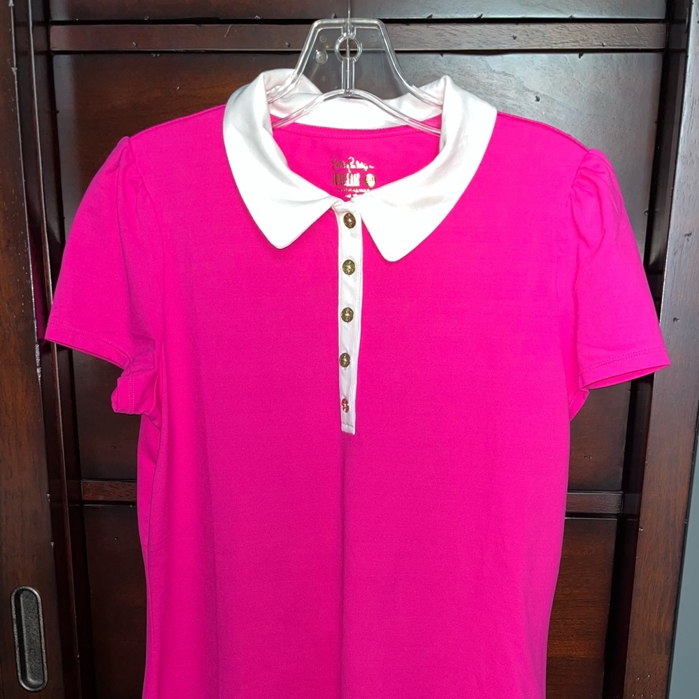 Lilly Pulitzer Frida Puff Sleeve Polo Shirt with White Collar